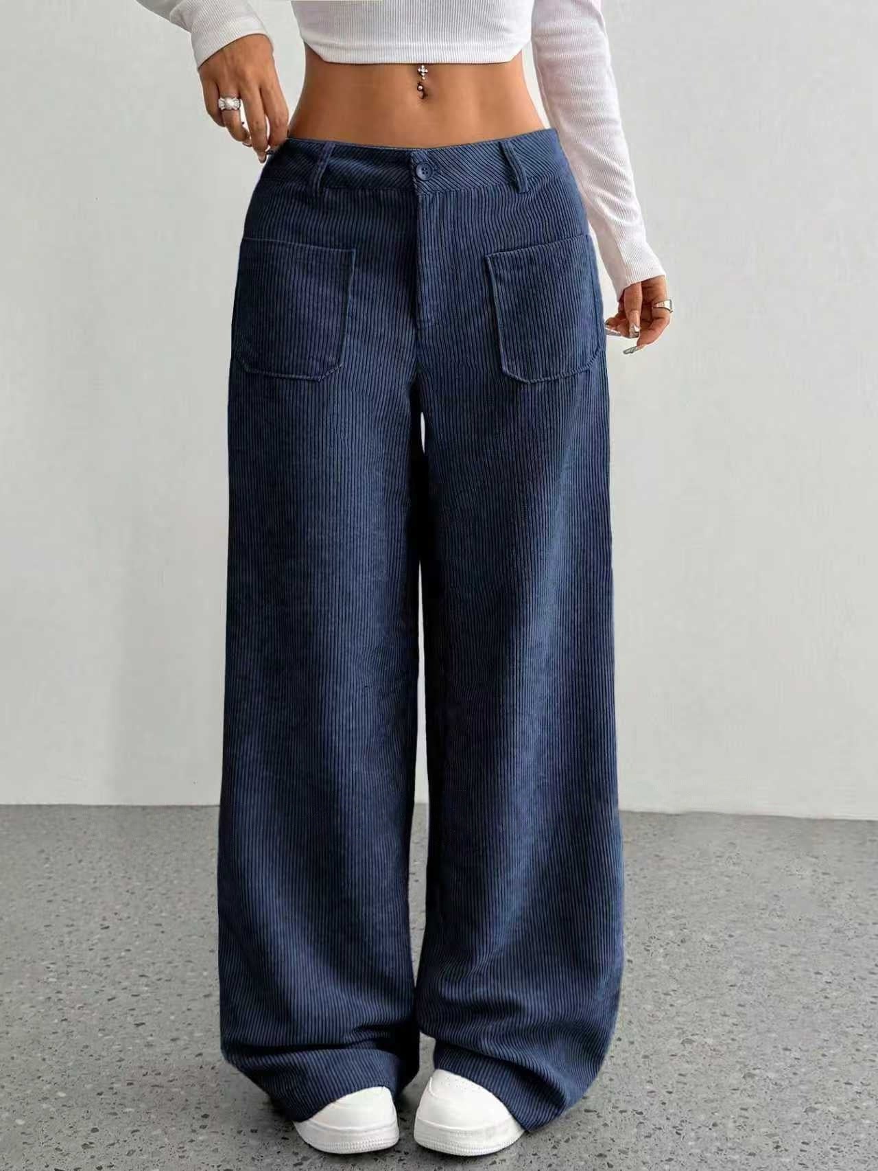 Womens Corduroy High Waist Wide Leg Pants