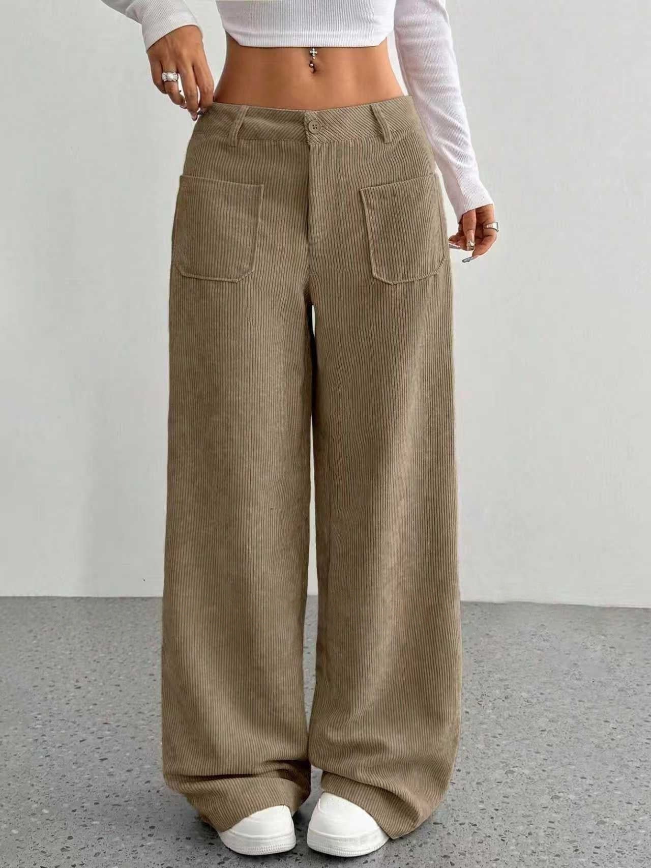 Womens Corduroy High Waist Wide Leg Pants