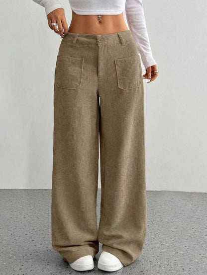 Womens Corduroy High Waist Wide Leg Pants