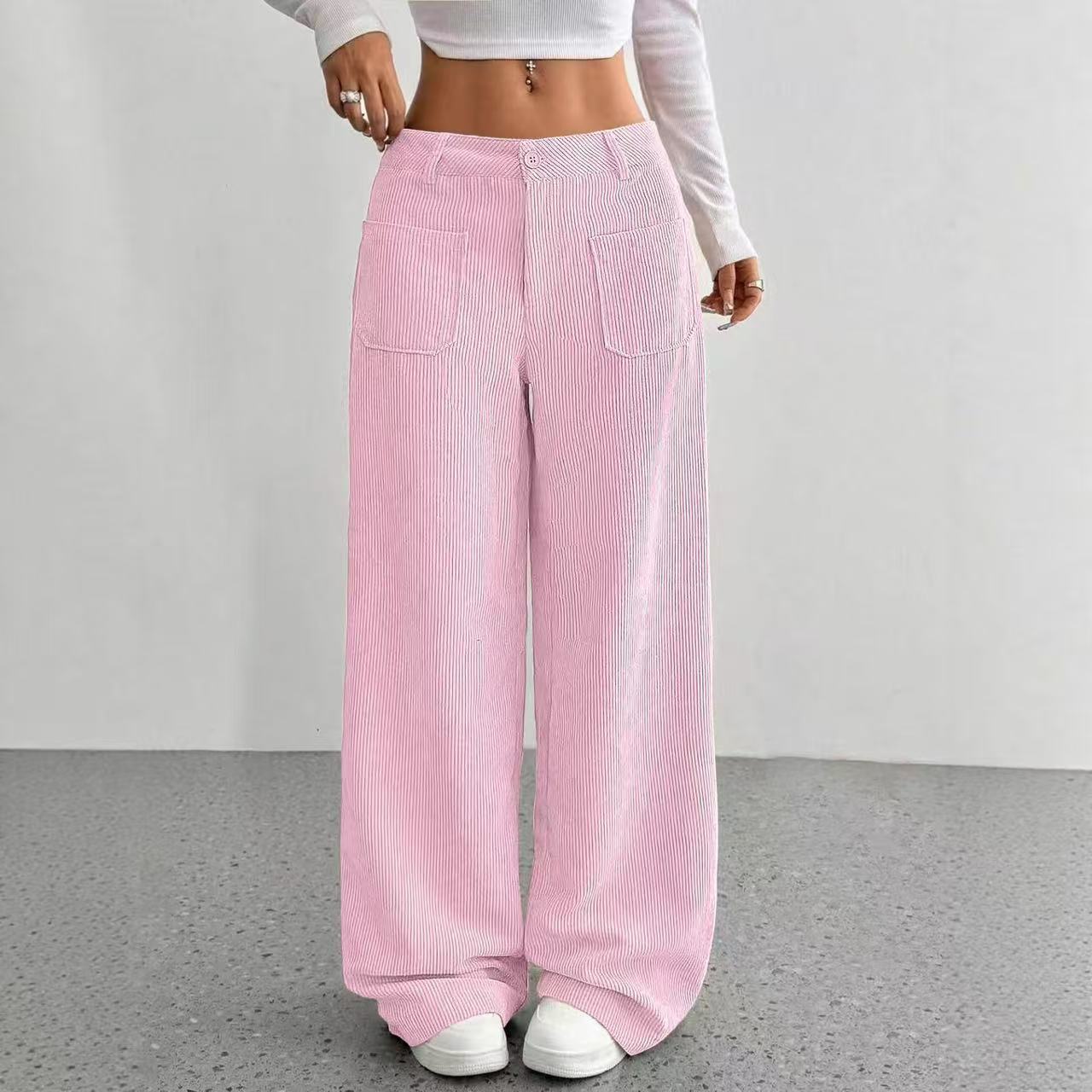 Womens Corduroy High Waist Wide Leg Pants