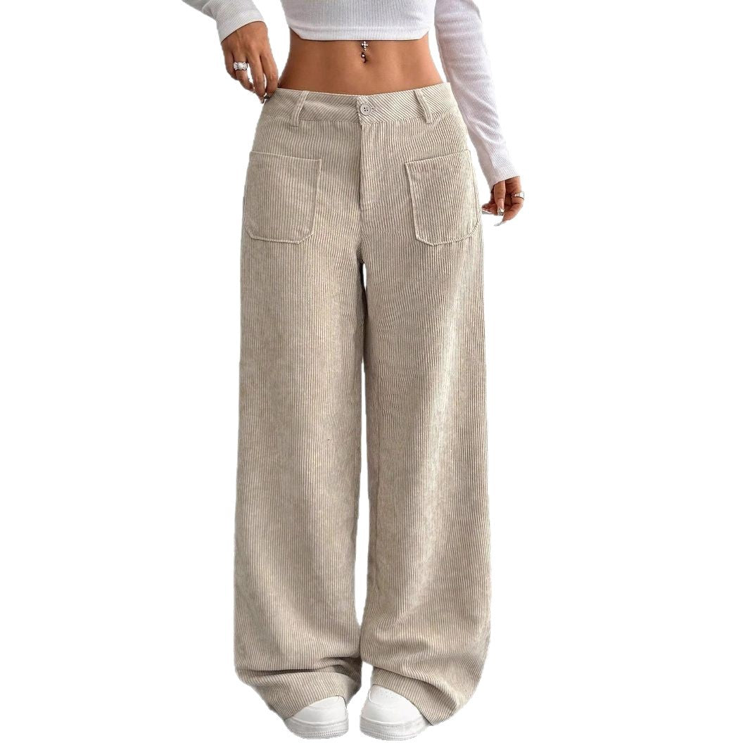 Womens Corduroy High Waist Wide Leg Pants