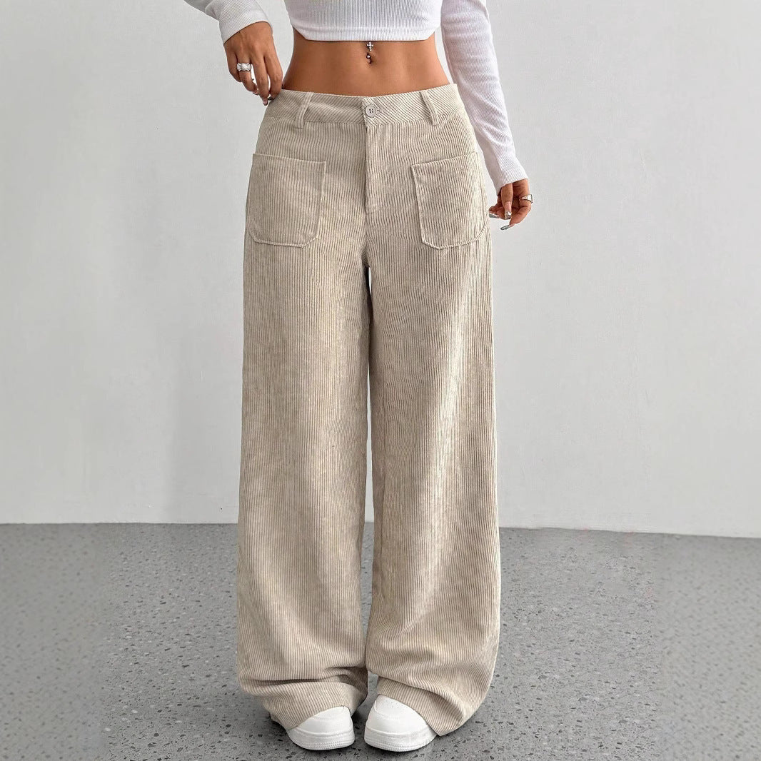 Womens Corduroy High Waist Wide Leg Pants