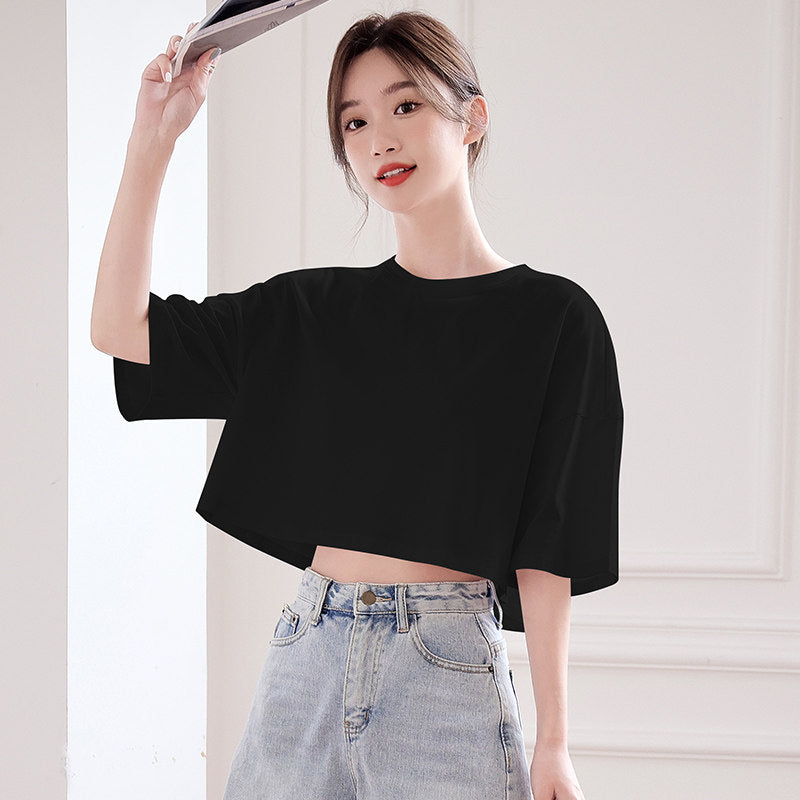 Womens Cotton Crop Top Short Sleeve Shirt