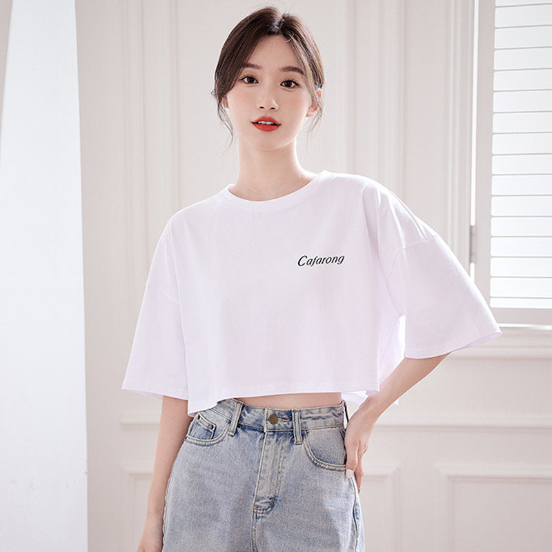 Womens Cotton Crop Top Short Sleeve Shirt