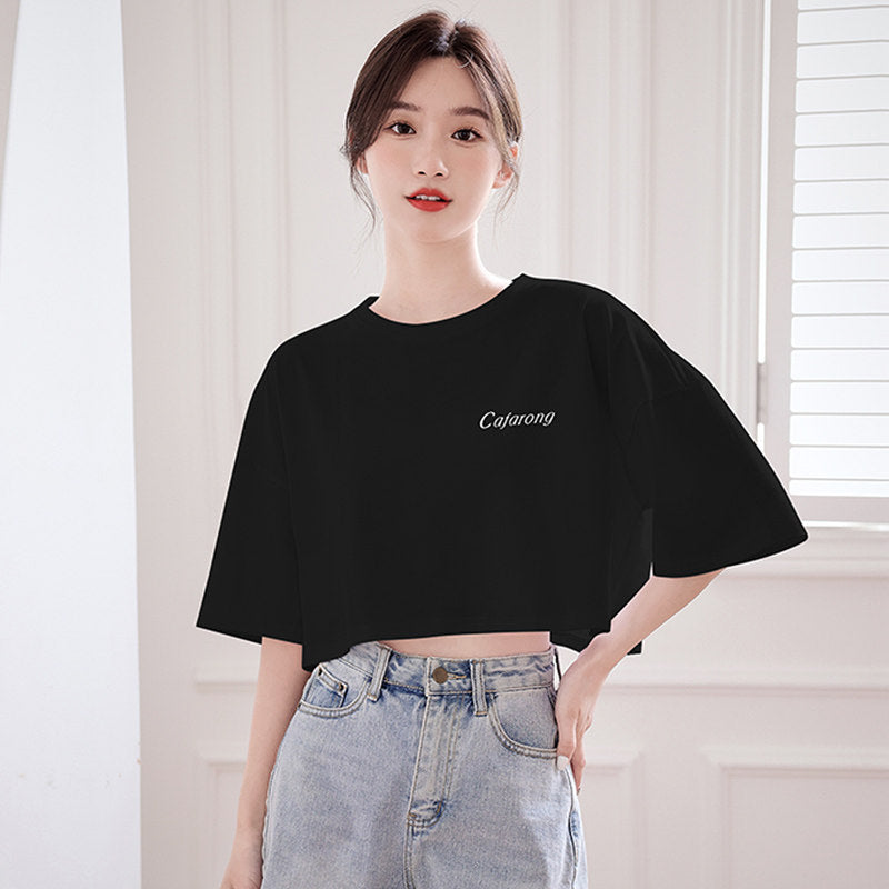 Womens Cotton Crop Top Short Sleeve Shirt