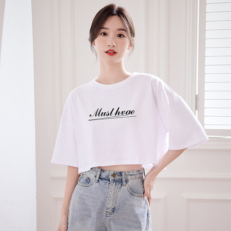 Womens Cotton Crop Top Short Sleeve Shirt