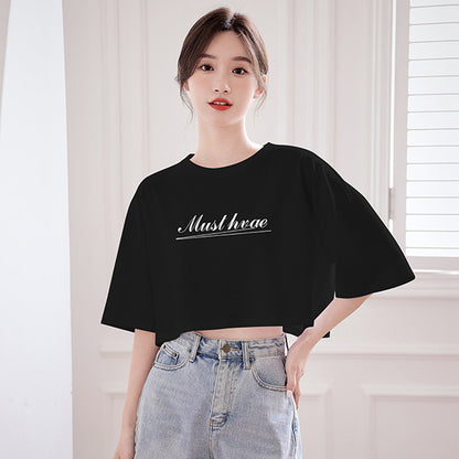 Womens Cotton Crop Top Short Sleeve Shirt