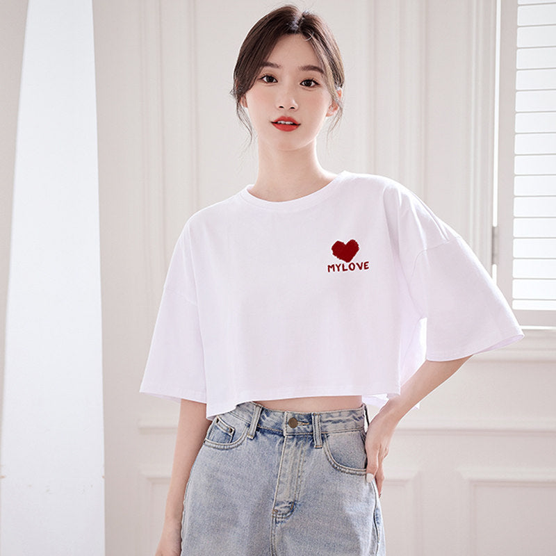 Womens Cotton Crop Top Short Sleeve Shirt