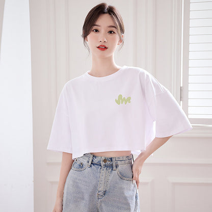 Womens Cotton Crop Top Short Sleeve Shirt