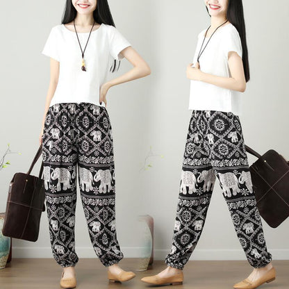 Womens Cotton Elephant Print Lounge Pants