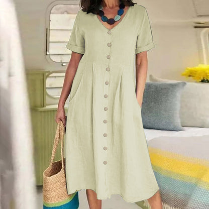 Womens Cotton Linen Casual Dress