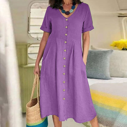 Womens Cotton Linen Casual Dress