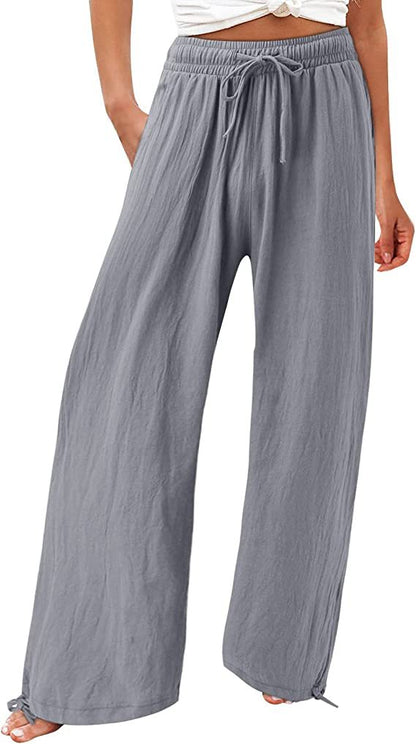 Womens Cotton Linen Drawstring Pants