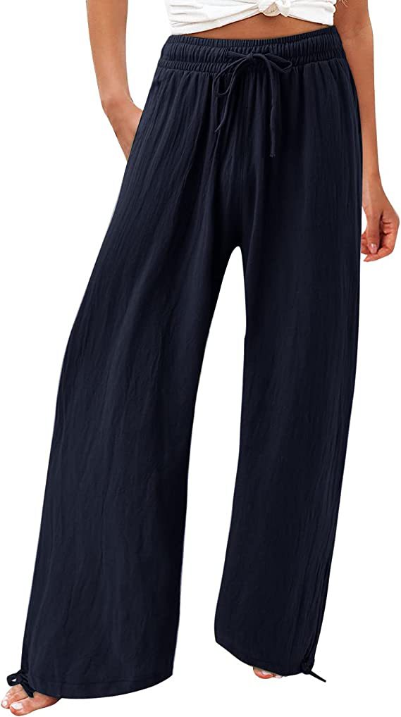 Womens Cotton Linen Drawstring Pants