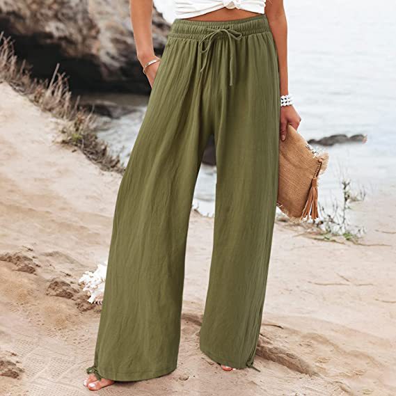 Womens Cotton Linen Drawstring Pants