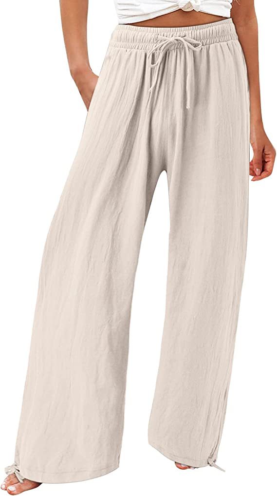 Womens Cotton Linen Drawstring Pants