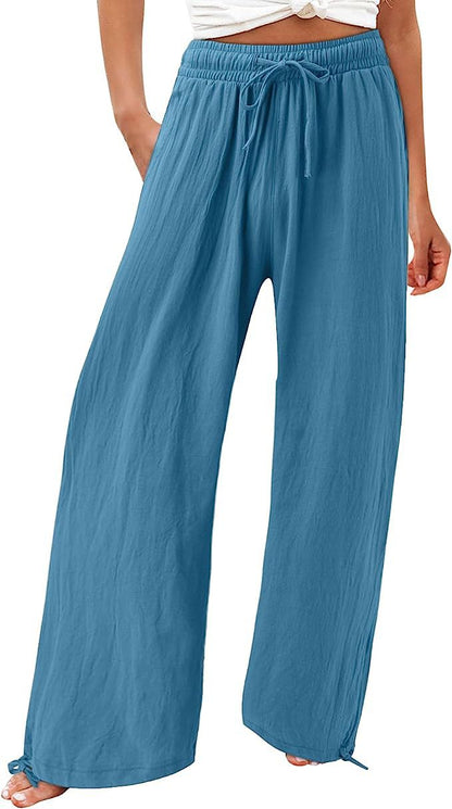 Womens Cotton Linen Drawstring Pants