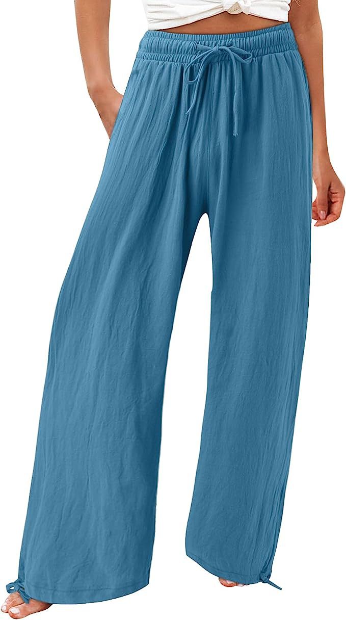 Womens Cotton Linen Drawstring Pants
