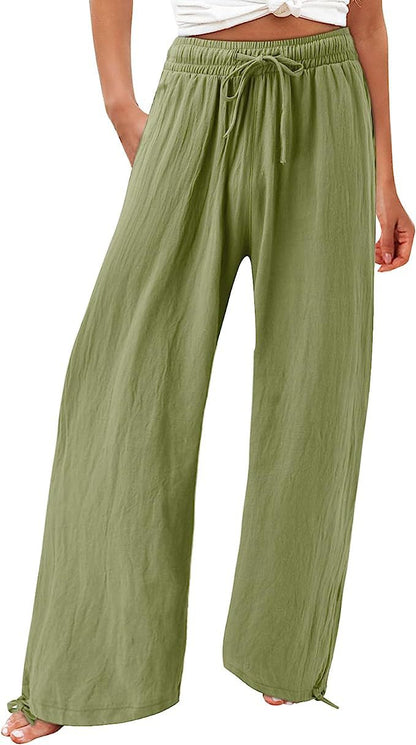 Womens Cotton Linen Drawstring Pants