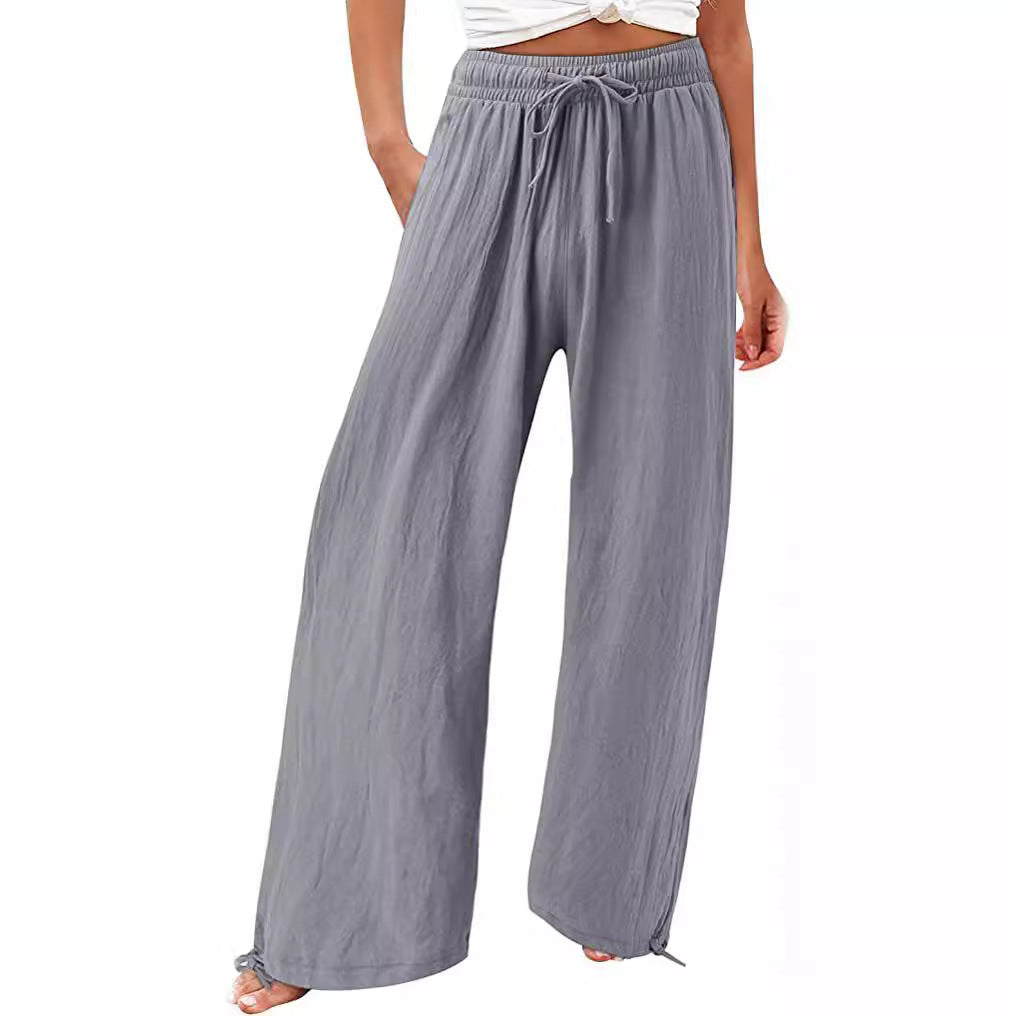 Womens Cotton Linen Drawstring Pants