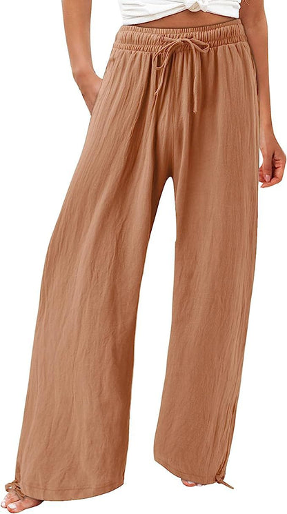 Womens Cotton Linen Drawstring Pants