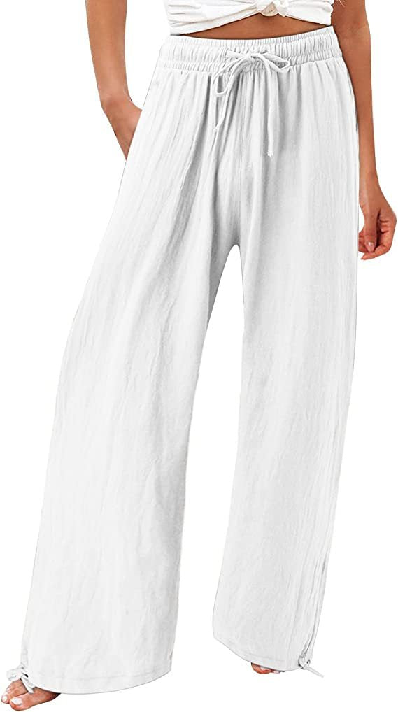 Womens Cotton Linen Drawstring Pants