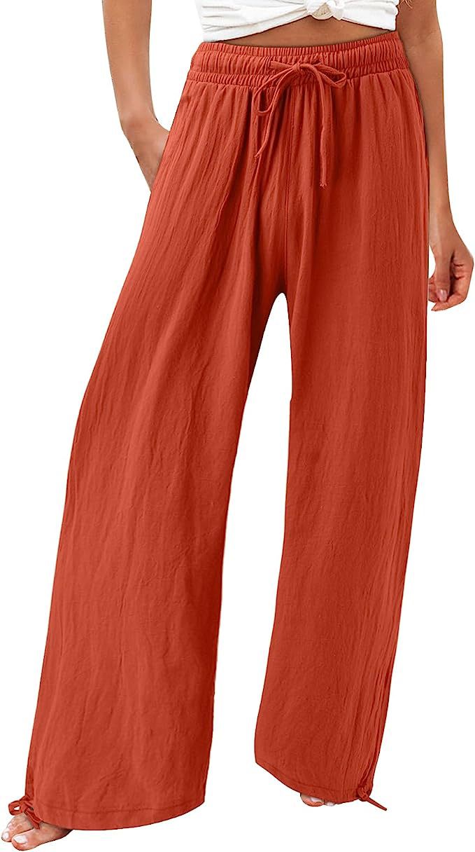 Womens Cotton Linen Drawstring Pants