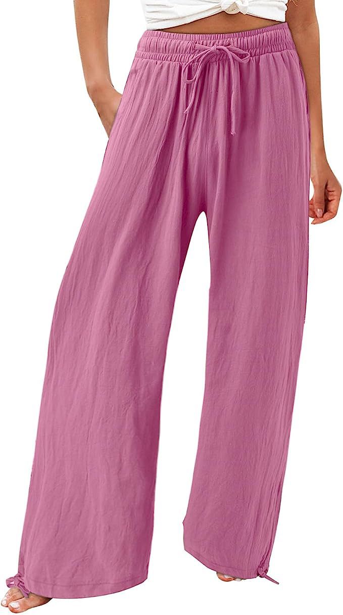 Womens Cotton Linen Drawstring Pants