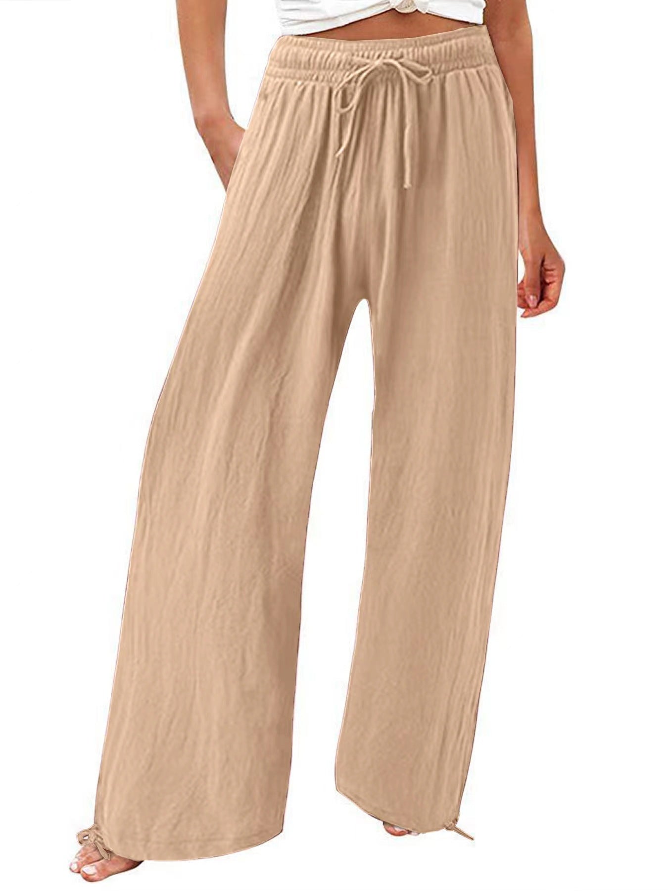 Womens Cotton Linen Drawstring Pants