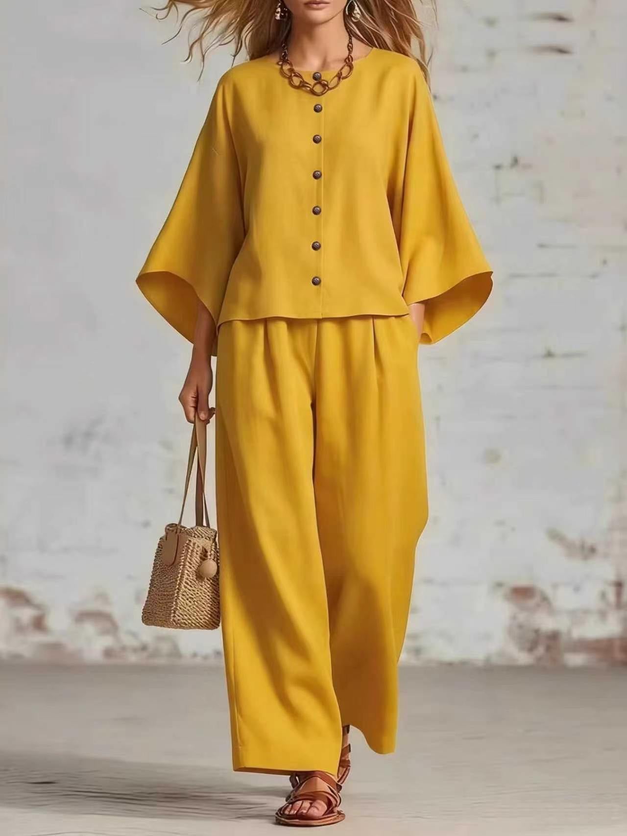 Womens Cotton Linen Wide Leg Pants Set