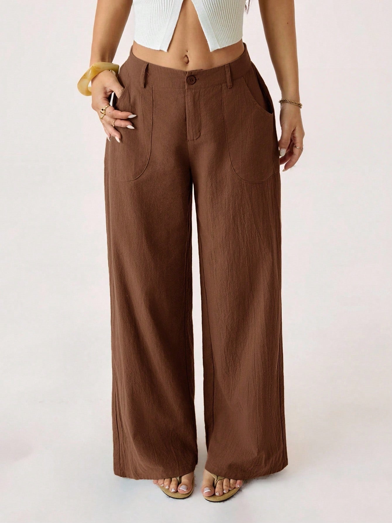 Womens Cotton Linen Wide Leg Pants