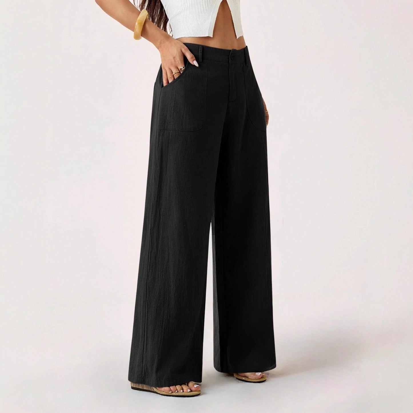 Womens Cotton Linen Wide Leg Pants