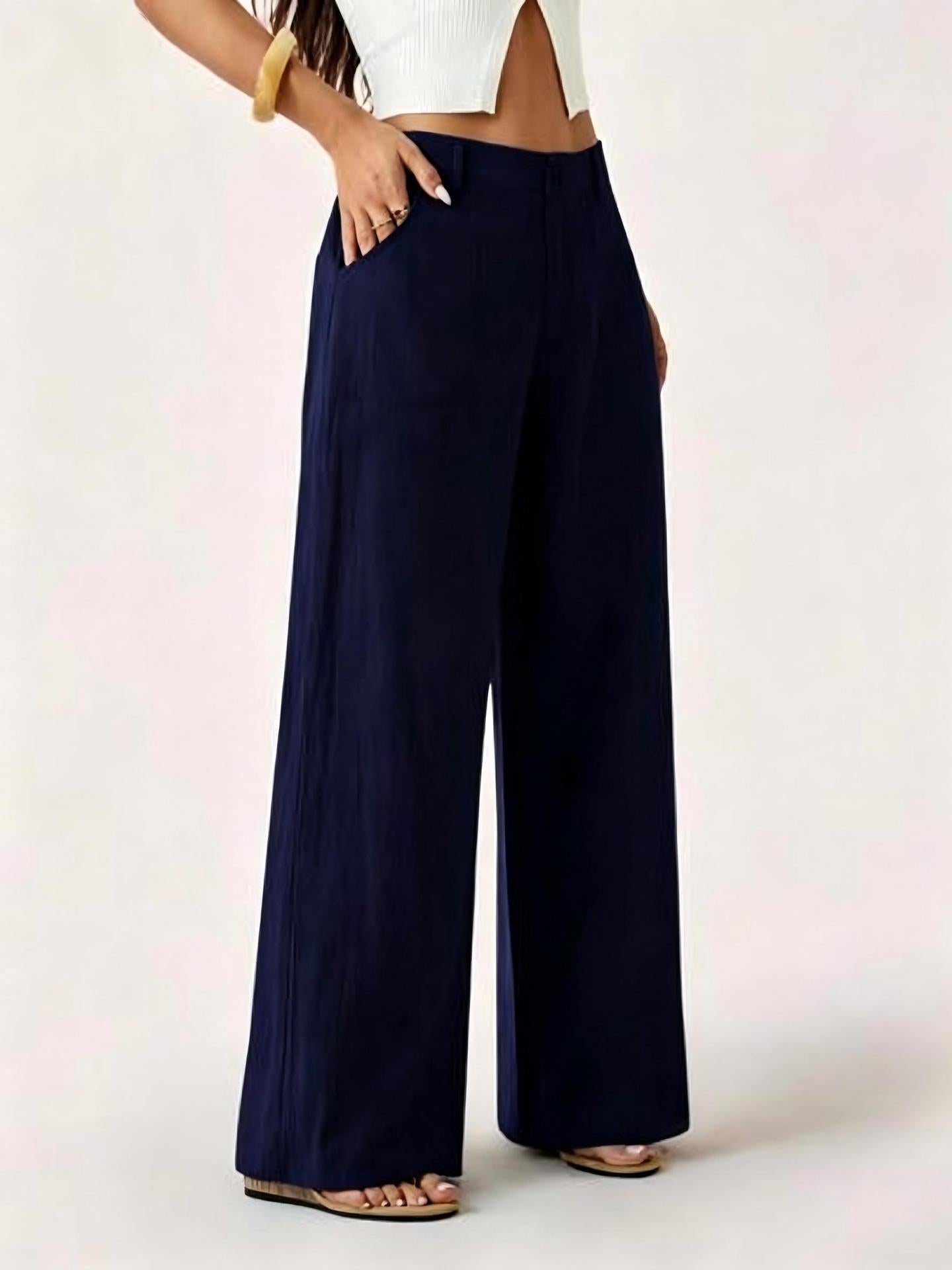 Womens Cotton Linen Wide Leg Pants