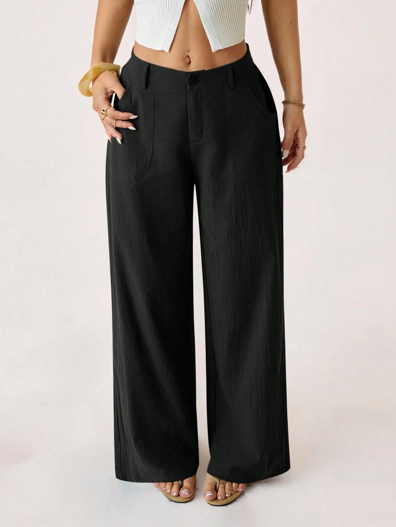 Womens Cotton Linen Wide Leg Pants
