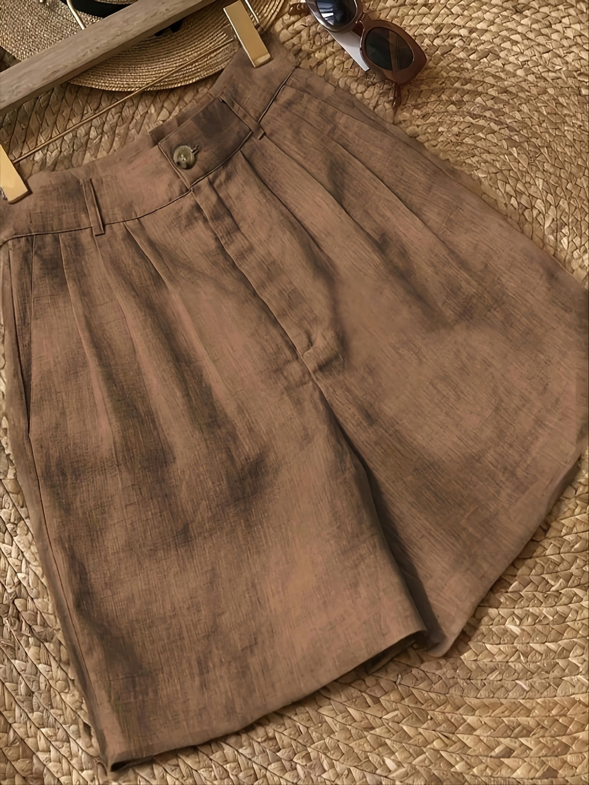 Womens Cotton Linen Wide Leg Shorts