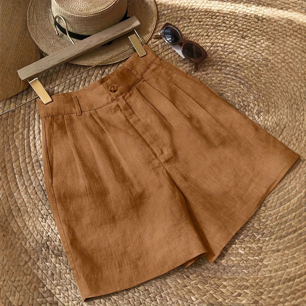 Womens Cotton Linen Wide Leg Shorts