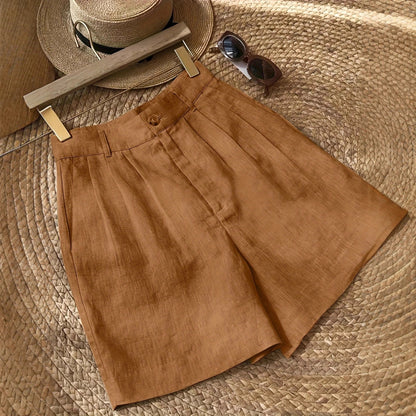 Womens Cotton Linen Wide Leg Shorts
