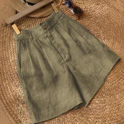 Womens Cotton Linen Wide Leg Shorts