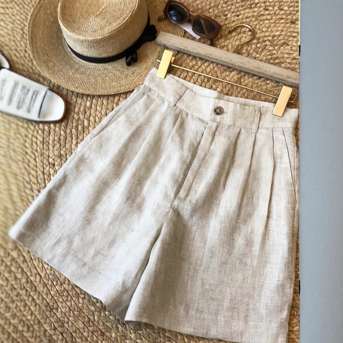Womens Cotton Linen Wide Leg Shorts