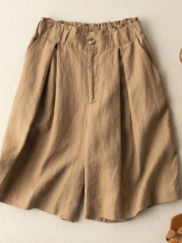 Womens Cotton Linen Wide Leg Shorts