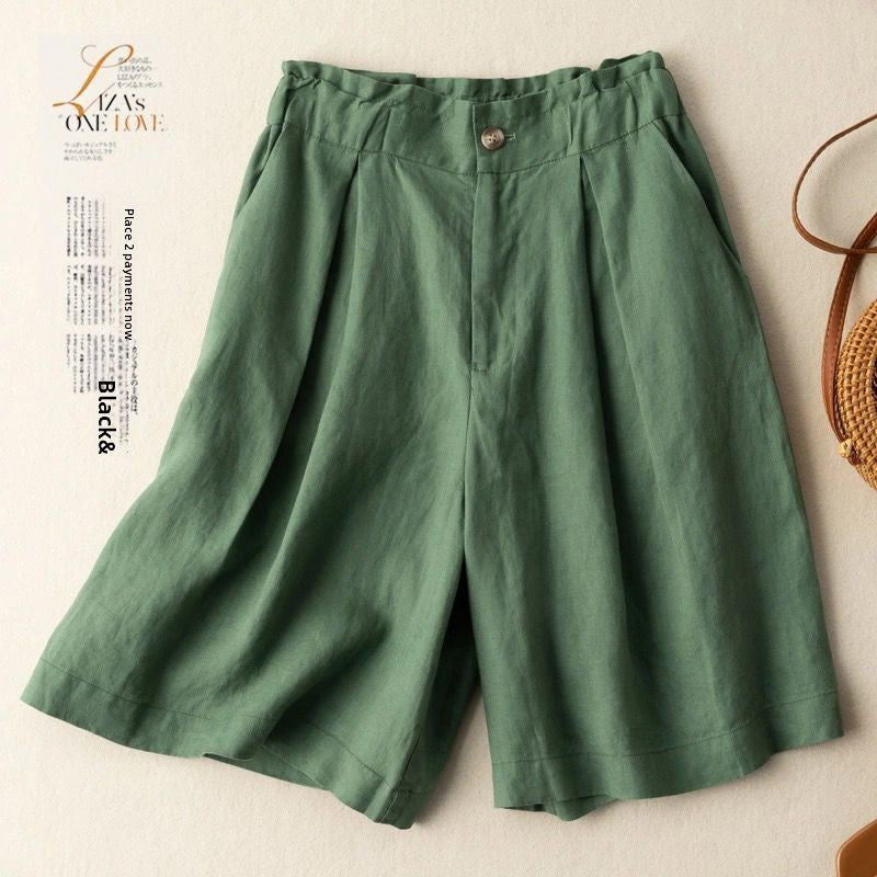 Womens Cotton Linen Wide Leg Shorts
