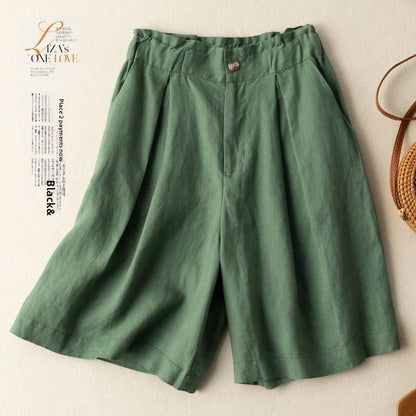 Womens Cotton Linen Wide Leg Shorts