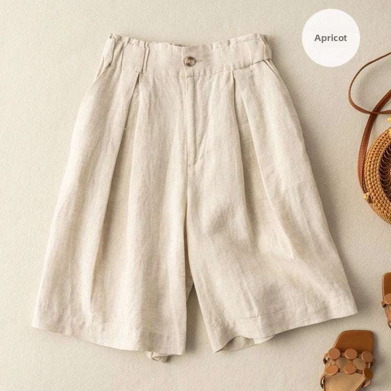 Womens Cotton Linen Wide Leg Shorts