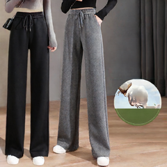 Black wide-leg pants [slim-fit trousers]