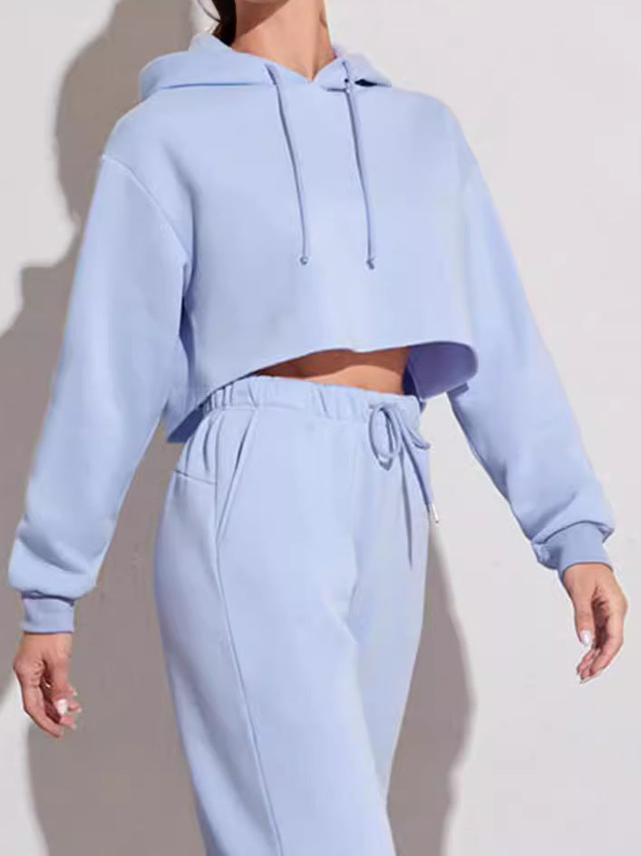 Womens Cropped Hooded Sweatshirt Loose Fit