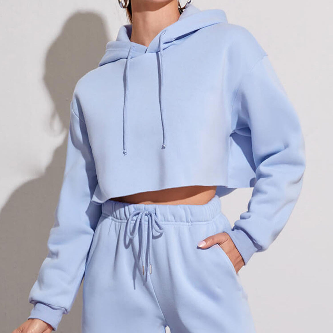 Womens Cropped Hooded Sweatshirt Loose Fit