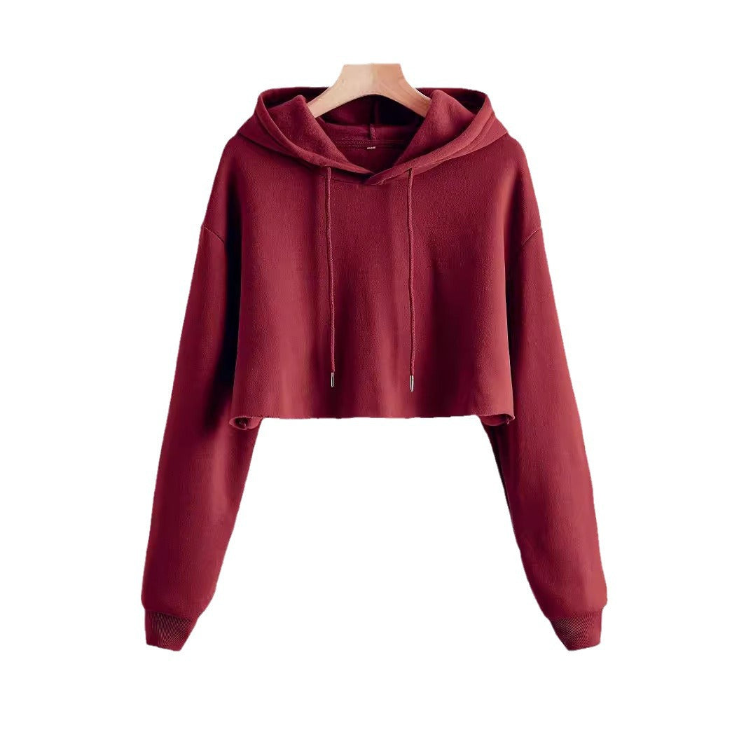 Womens Cropped Hooded Sweatshirt Loose Fit