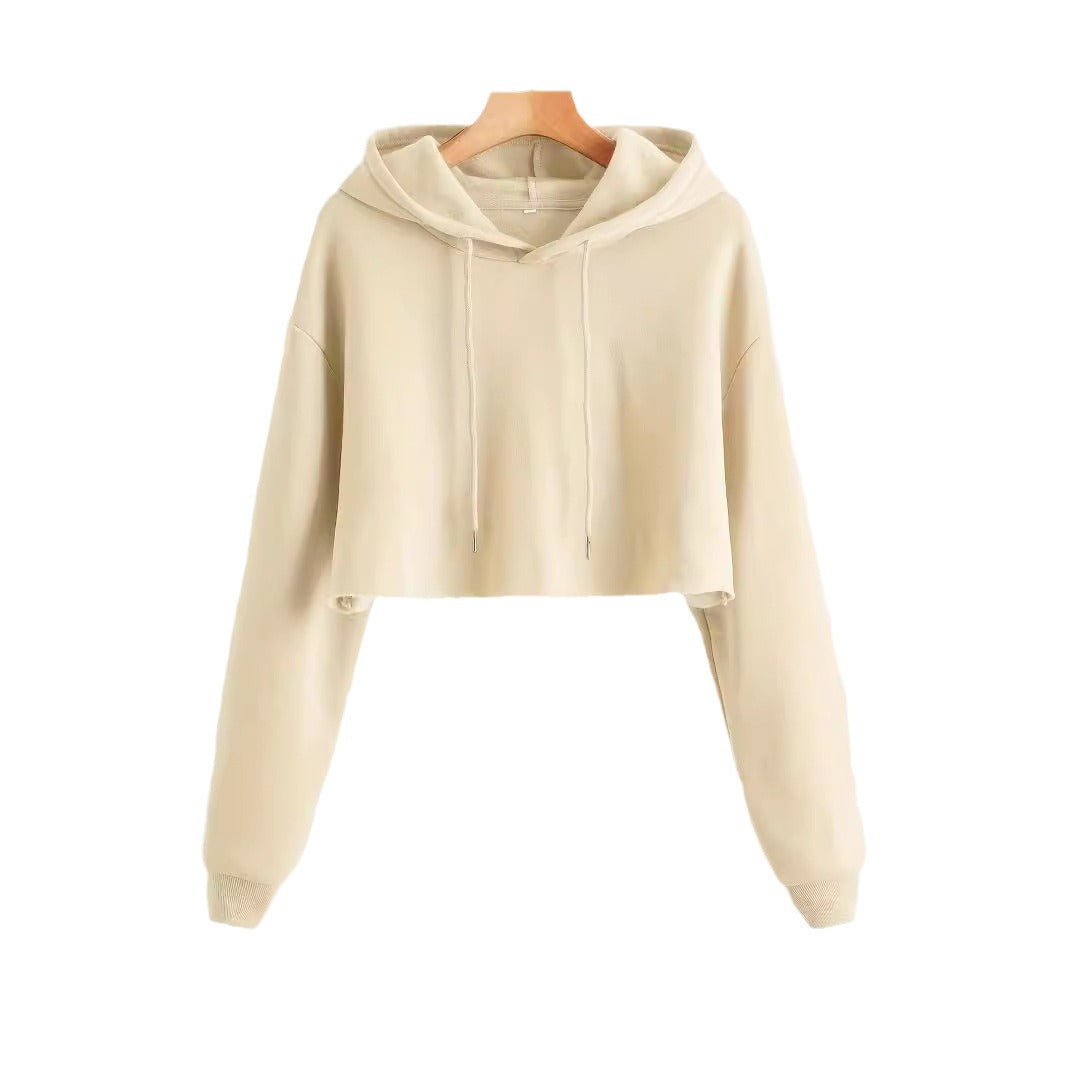Womens Cropped Hooded Sweatshirt Loose Fit