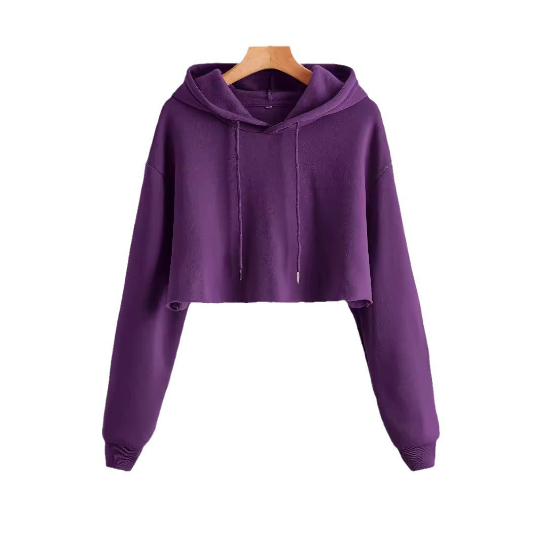 Womens Cropped Hooded Sweatshirt Loose Fit