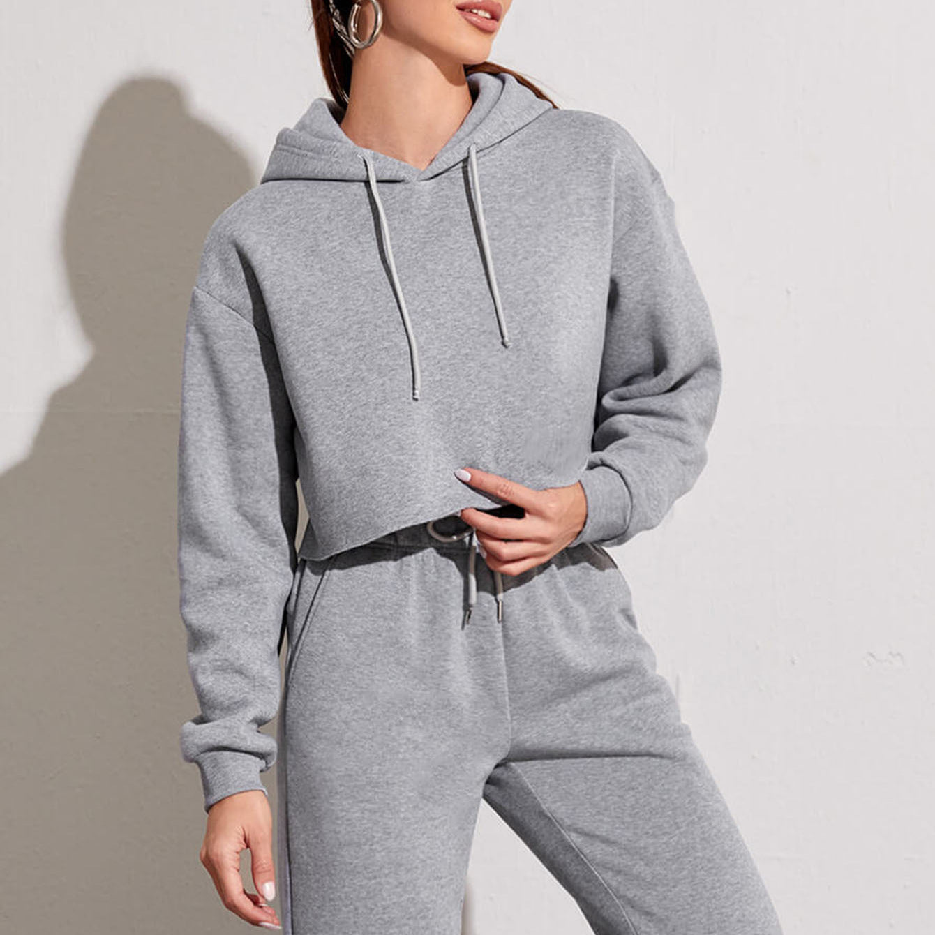 Womens Cropped Hooded Sweatshirt Loose Fit